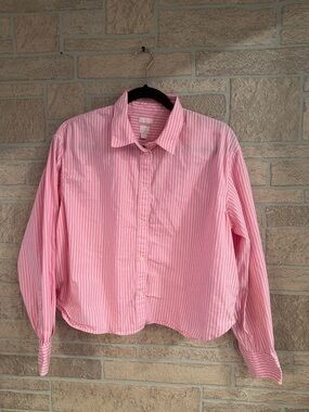 GAP x LoveShackFancy pink and white striped cropped Preppy button down shirt M